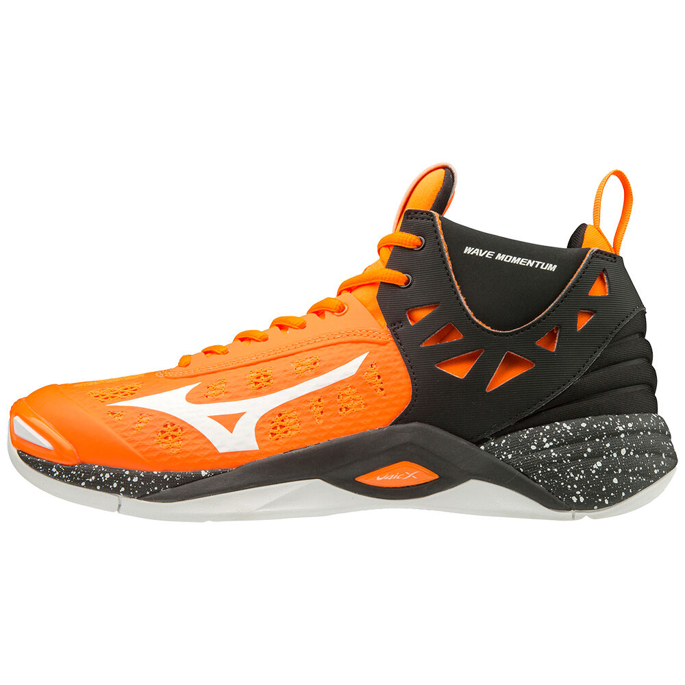 Mizuno Men's WAVE MOMENTUM MID Volleyball Shoes Orange/White/Black (V1GA191754-YVS)